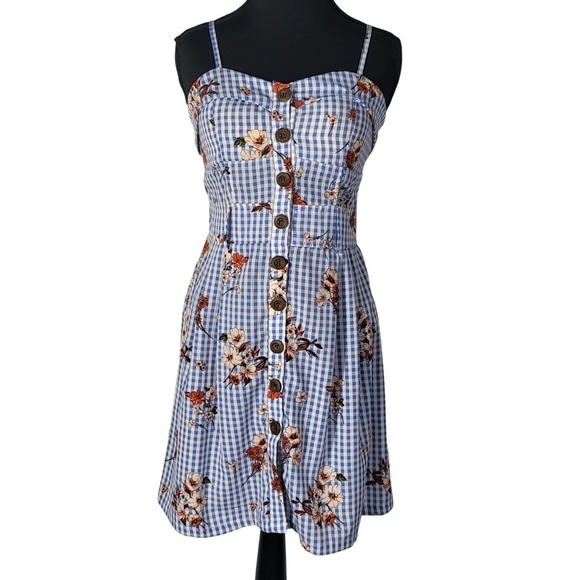 Purple Smow Floral Gingham Dress Sleeveless Casual Sundress Summer Dress Size S - Picture 1 of 8